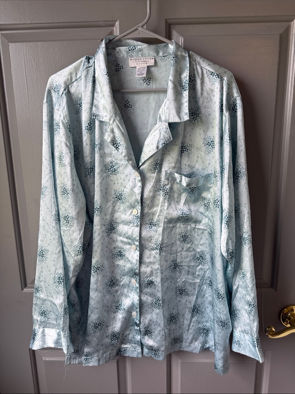 Morgan Taylor Light Blue Printed Satin like Pajama Shirt